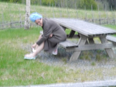 Shower and prune night .... fortunately J got me out of focus!