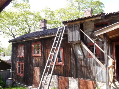 Wooden village in Turku that escaped the fire.Apparently the roof ladders are for fire prevention!
