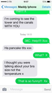 Amazing how easily things can be mis-understood!  Text conversation with Maddy!