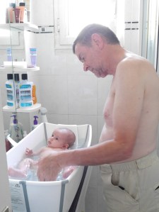 Granddad was not prepared to lend a hand when we were entrusted with Jade ... machine gun fire followed by a stinky nappy.  Funny that!  K's first nappy in 14+ years..... it just about stayed on when jake held up!