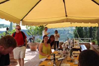 Cool terrace for lunch with regular sprayed mist to cool us