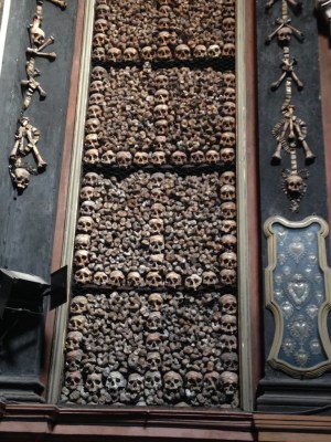 Chiesa di San Bernardino alle Ossa. Every wall of the chapel is lined with bones.