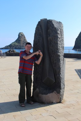A gent's tie cared in basalt ... J not having any of it! He has two remming ties in the Aged P's attic: weddings and funerals!