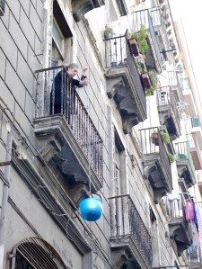 Grocery delivery being winched up 