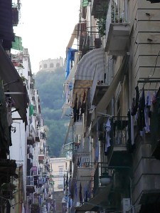 Looking up through the washing to St Elmo castle.