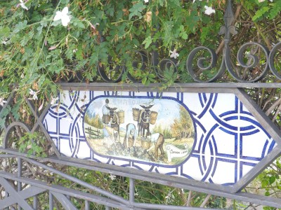 Ceramics everywhere, even on the park fence under some winter jasmine